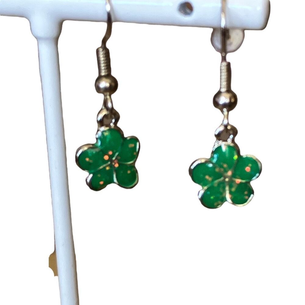 Drop Earrings Silver Green Fire Opal Flowers